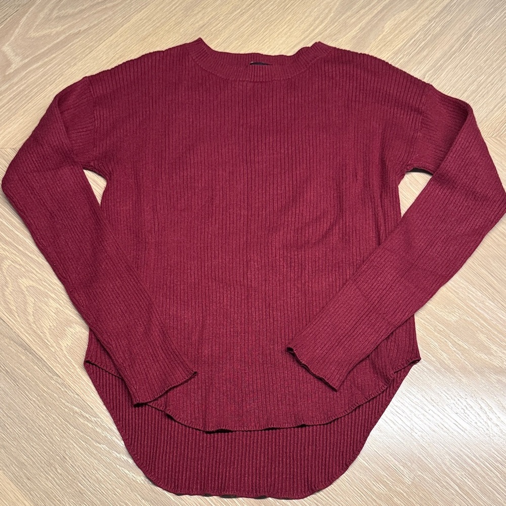 Dark Red Wide-Ribbed Long Sleeve Tee